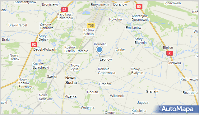 mapa Leonów, Leonów gmina Nowa Sucha na mapie Targeo